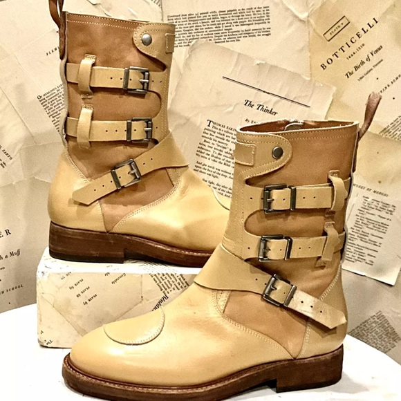 Free People We The Free Dusty Buckle Boot 2 Tone Tan Natural Leather - Picture 1 of 8